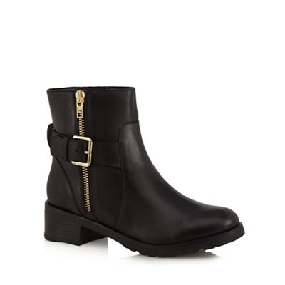Black 'Betsy' zip and buckle ankle boots